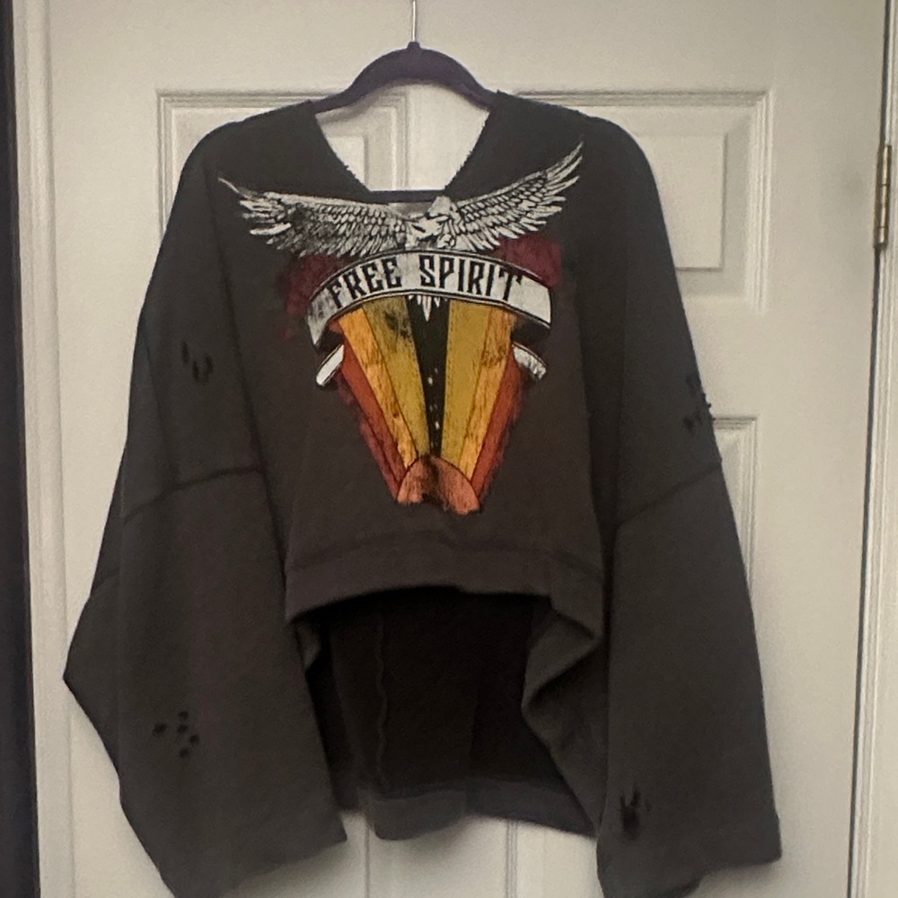 Free People Brown 'Free Spirit' Graphic Hooded Sweatshirt - Picture 3 of 6